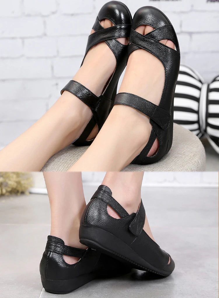 GKTINOO Spring Breathable Genuine Leather Summer Shoes Woman Flat Low Heel Shallow Soft Comfort Flats Mary Janes Women Size 43