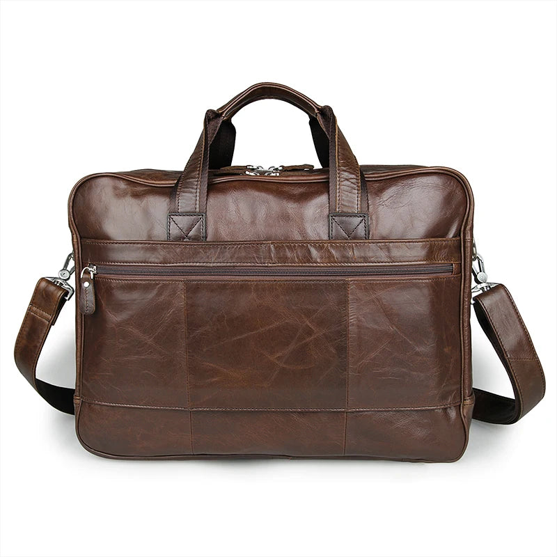 New Custom Casual Men's Leather Briefcase Coffee Luxury Business Quality Leather Vintage 17 Inch Laptop Bag Men's Handbag