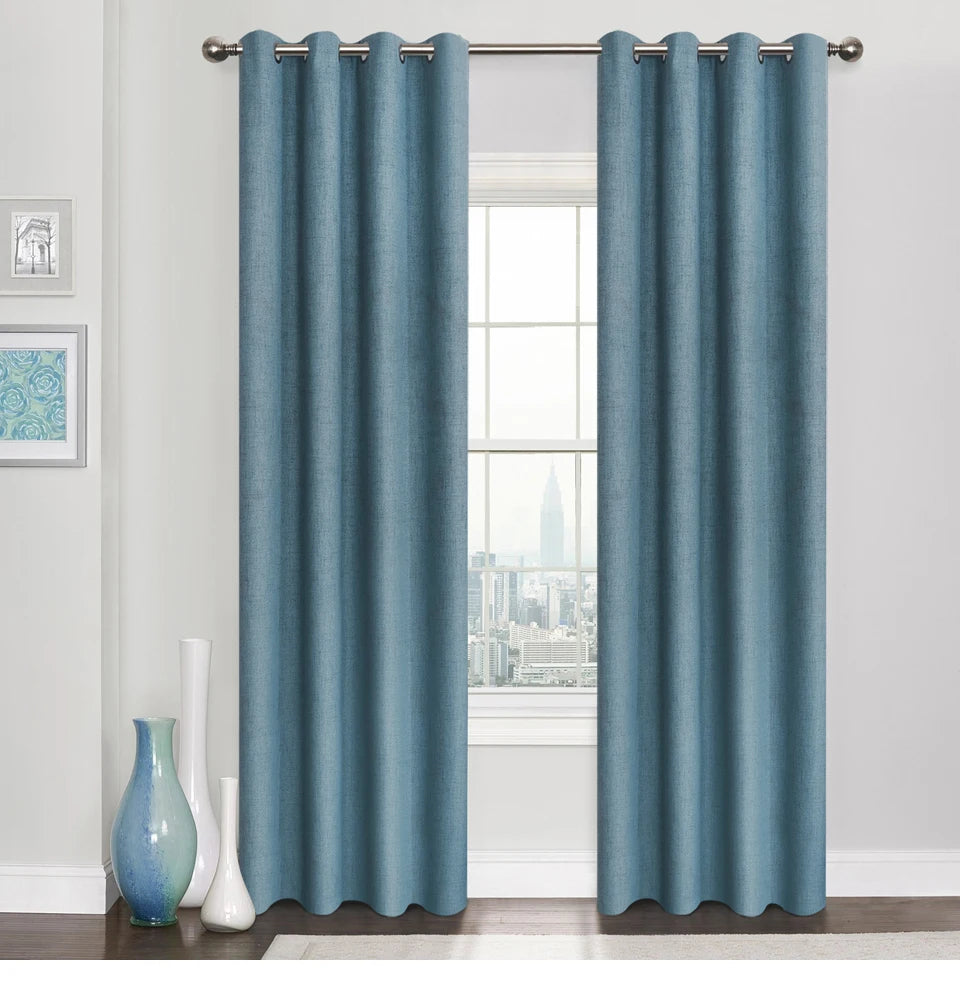 Plaid 100% Blackout Curtain For Living Room Darpe Faux Linen Curtains for Bedroom Rideaux Window Customized Cortina
