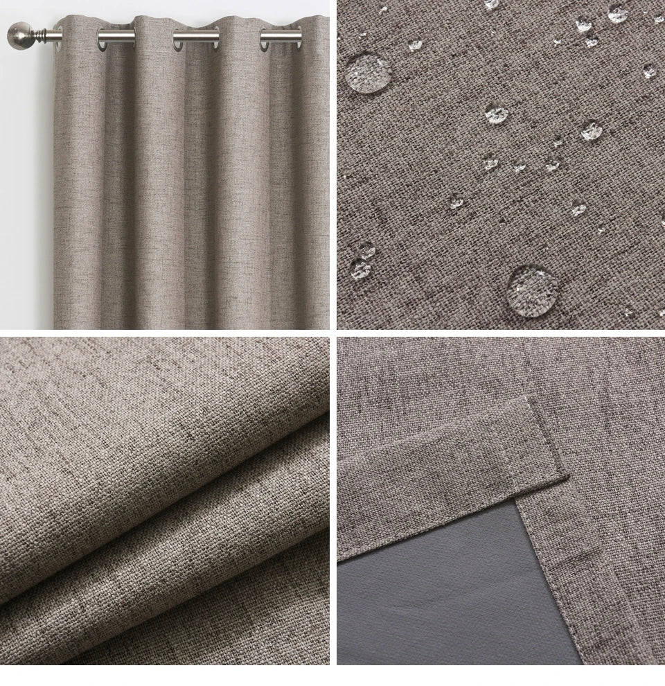 Plaid 100% Blackout Curtain For Living Room Darpe Faux Linen Curtains for Bedroom Rideaux Window Customized Cortina