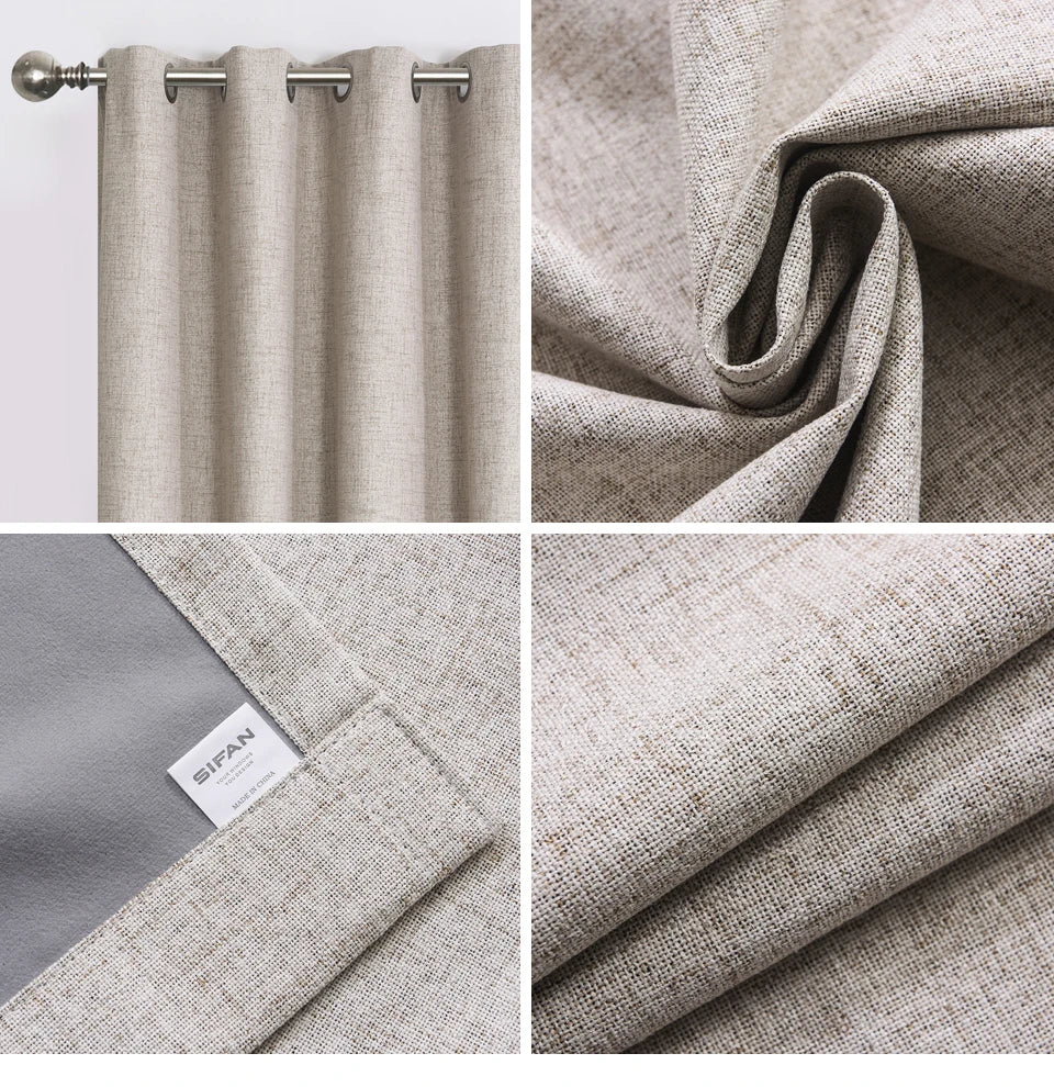 Plaid 100% Blackout Curtain For Living Room Darpe Faux Linen Curtains for Bedroom Rideaux Window Customized Cortina