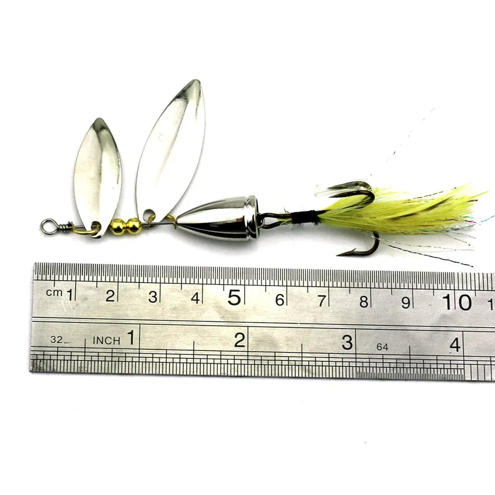 Hengjia 81mm 10.5g Double Sequin Spinner Spoon Rotating Fishing Lure for River Lake Stream