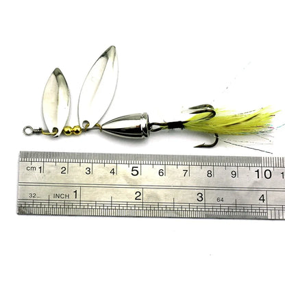 Hengjia 81mm 10.5g Double Sequin Spinner Spoon Rotating Fishing Lure for River Lake Stream