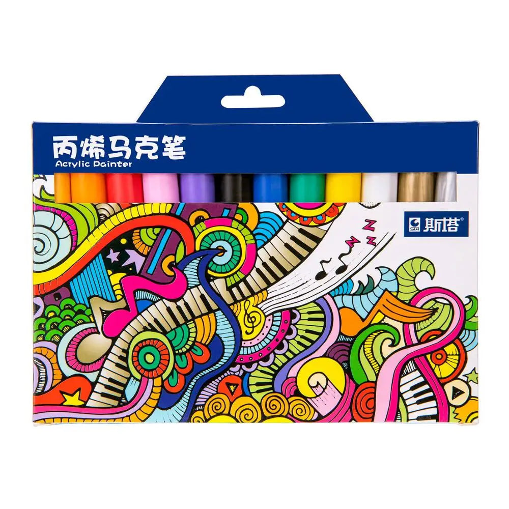 Hot Selling 12 Color STA Acrylic Paint Marker Pens Permanent Ink for Writing on Paper
