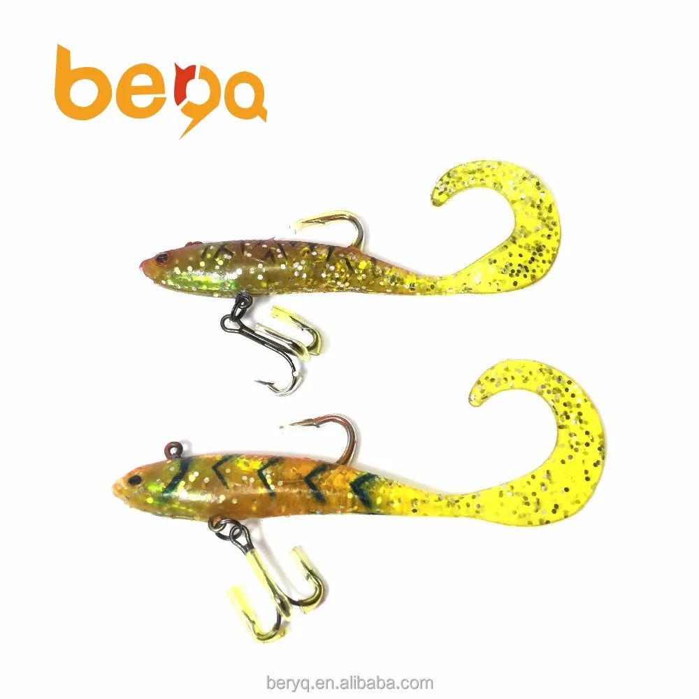 Artificial Minnow Soft Bass Lure with Big Tail Treble Tackle Hooks PVC & Rubber Hard Bait for Sinking Action River Lake Fishing