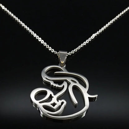 Family Love Mom BABY Breast Milk Pendant Necklace Women Stainless Steel Silver Color Chain Jewelry Mother's Day Gift N435S01