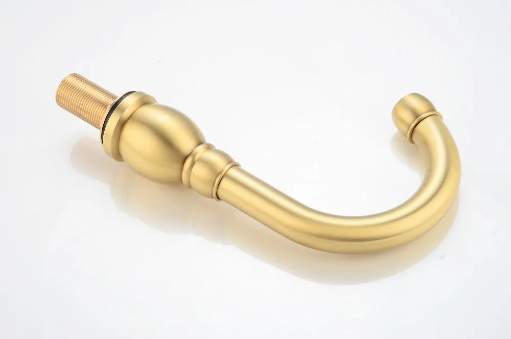 Brushed Gold Basin Water Tap Bathroom Deck Mounted 3 Holes Cross Handle Basin Faucet