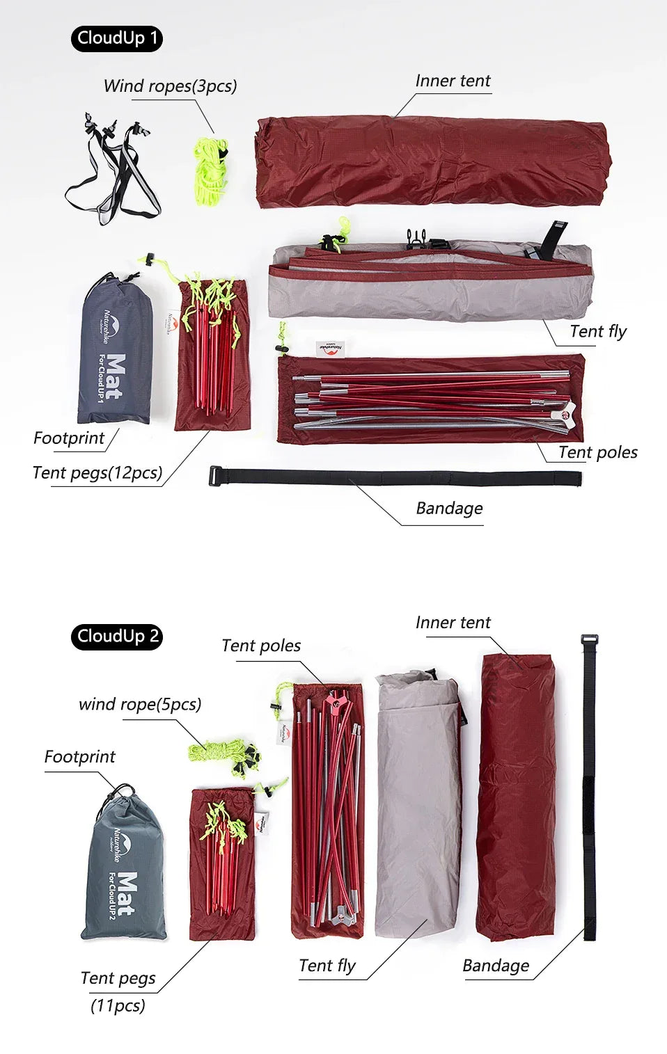 Naturehike Upgraded Cloud Up 2 Person Tent Outdoor Camping Tent Ultralight Waterproof Tent Free Standing Hiking Backpacking Tent
