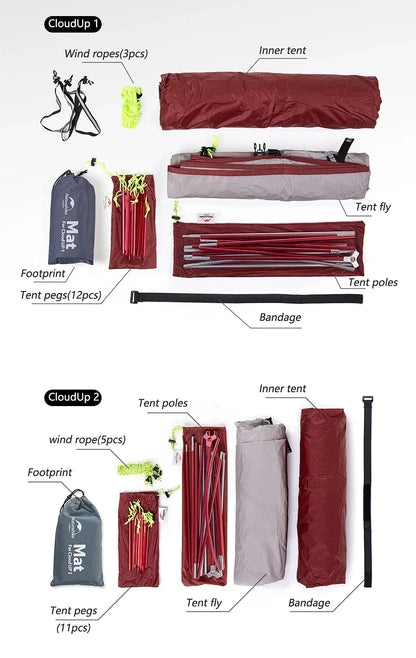 Naturehike Upgraded Cloud Up 2 Person Tent Outdoor Camping Tent Ultralight Waterproof Tent Free Standing Hiking Backpacking Tent