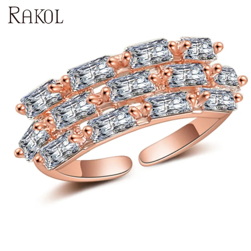 RAKOL RP250 cool style crystal cubic zirconia CZ Square wedding diamond ring for women