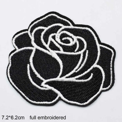 Black Flower Red Rose Embroidered Patch Iron On Patch Clothes Patch For Dress Hat Purse Clothing Woman