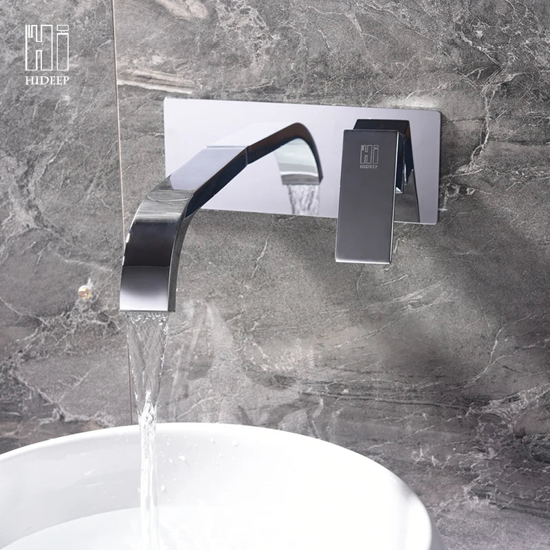 HIDEEP Wall Mounted Pure Brass Chrome Cold and Hot Water Tap Basin Faucet