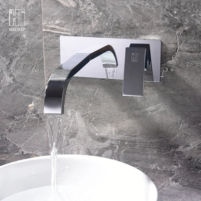 HIDEEP Wall Mounted Pure Brass Chrome Cold and Hot Water Tap Basin Faucet