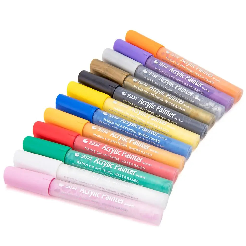 Hot Selling 12 Color STA Acrylic Paint Marker Pens Permanent Ink for Writing on Paper