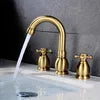 Brushed Gold Basin Water Tap Bathroom Deck Mounted 3 Holes Cross Handle Basin Faucet