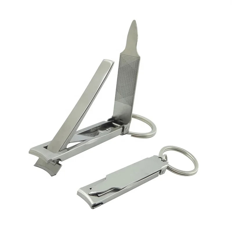 Portable Keychain Nail Clippers Medical Grade Stainless Steel Foldable Nail Cutter With Leather Case Ultra Slim Travel Design