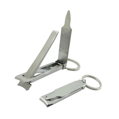 Portable Keychain Nail Clippers Medical Grade Stainless Steel Foldable Nail Cutter With Leather Case Ultra Slim Travel Design