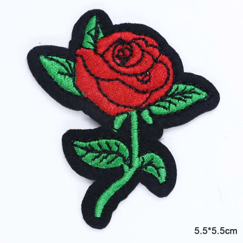 Black Flower Red Rose Embroidered Patch Iron On Patch Clothes Patch For Dress Hat Purse Clothing Woman