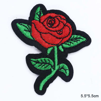 Black Flower Red Rose Embroidered Patch Iron On Patch Clothes Patch For Dress Hat Purse Clothing Woman