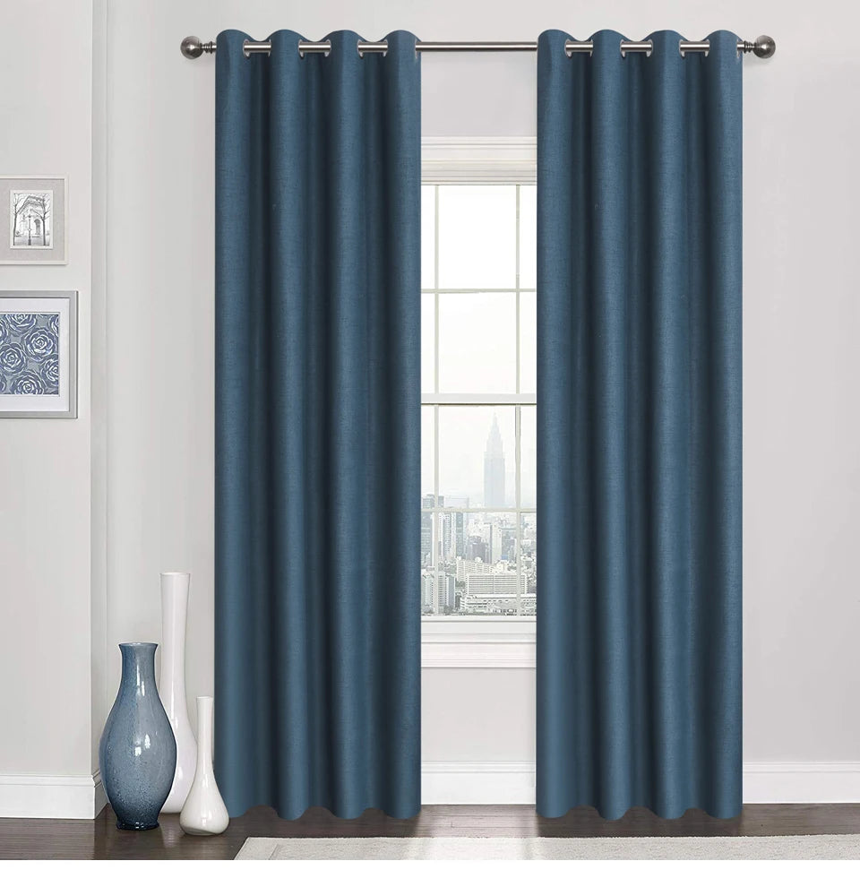 Plaid 100% Blackout Curtain For Living Room Darpe Faux Linen Curtains for Bedroom Rideaux Window Customized Cortina
