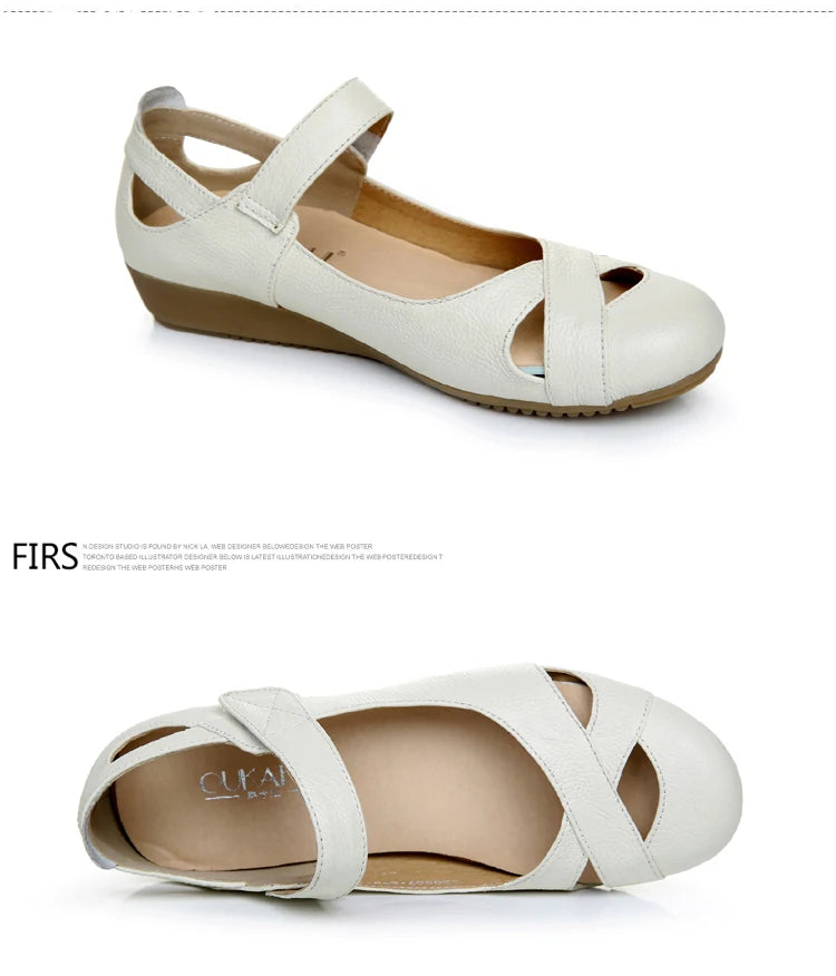 GKTINOO Spring Breathable Genuine Leather Summer Shoes Woman Flat Low Heel Shallow Soft Comfort Flats Mary Janes Women Size 43