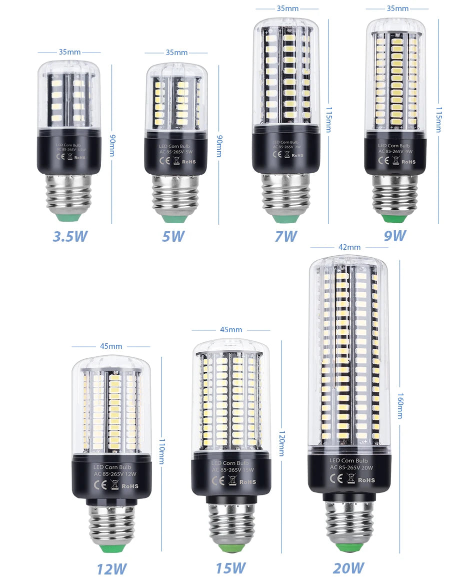 LED E27 High Lumen Candle Lamp E14 Power LED Corn Light 28 40 72 108 132 156 189leds AC 85-265V Smart IC LED Bulb Pendant Lights