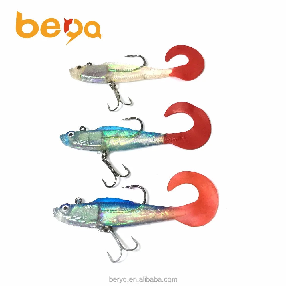 Artificial Minnow Soft Bass Lure with Big Tail Treble Tackle Hooks PVC & Rubber Hard Bait for Sinking Action River Lake Fishing