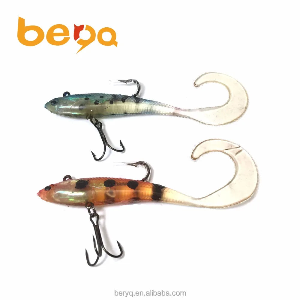 Artificial Minnow Soft Bass Lure with Big Tail Treble Tackle Hooks PVC & Rubber Hard Bait for Sinking Action River Lake Fishing