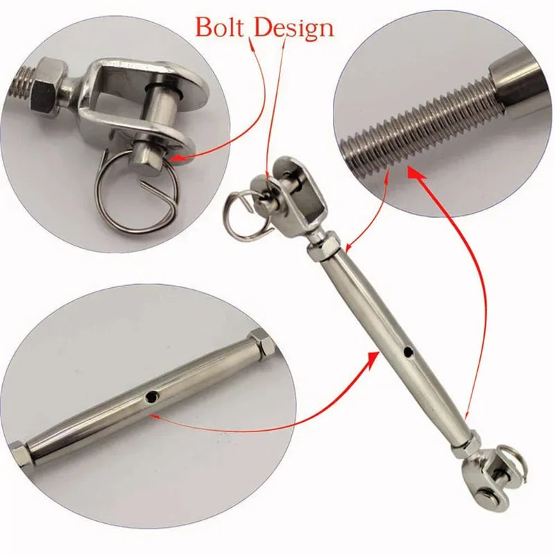 304 Stainless Steel Marine Closed Body Jaw Turnbuckle M5 M6 M8 M10 M12 M14 M16 for Rigging Screw Jaw Barrel Strainers