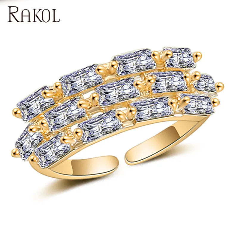 RAKOL RP250 cool style crystal cubic zirconia CZ Square wedding diamond ring for women