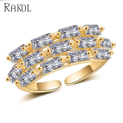 RAKOL RP250 cool style crystal cubic zirconia CZ Square wedding diamond ring for women