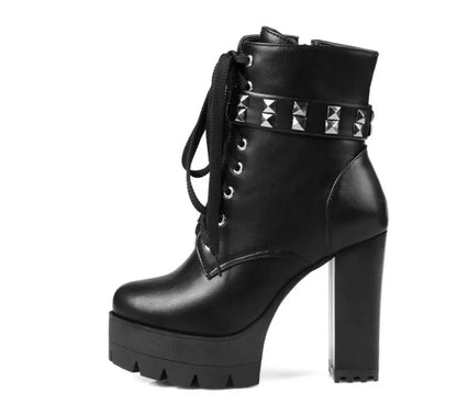 KNCOKAR The new autumn/winter fashion ultra high heels and short boots with a waterproof platform rivet and female boots