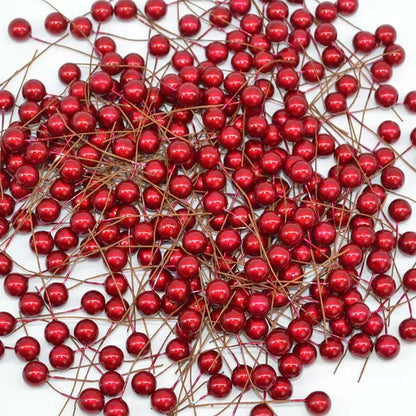 50Pcs/lot Mini Artificial Flower Fruit Stamens Cherry Christmas Plastic Pearl Berries for Wedding DIY Gift Box Decorated Wreaths