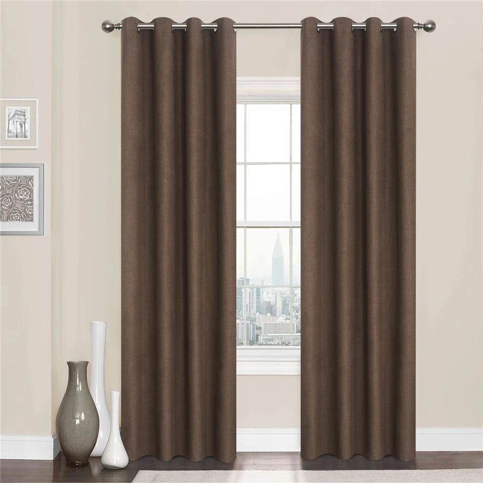 Plaid 100% Blackout Curtain For Living Room Darpe Faux Linen Curtains for Bedroom Rideaux Window Customized Cortina