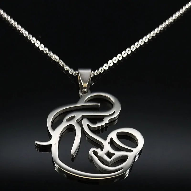 Family Love Mom BABY Breast Milk Pendant Necklace Women Stainless Steel Silver Color Chain Jewelry Mother's Day Gift N435S01