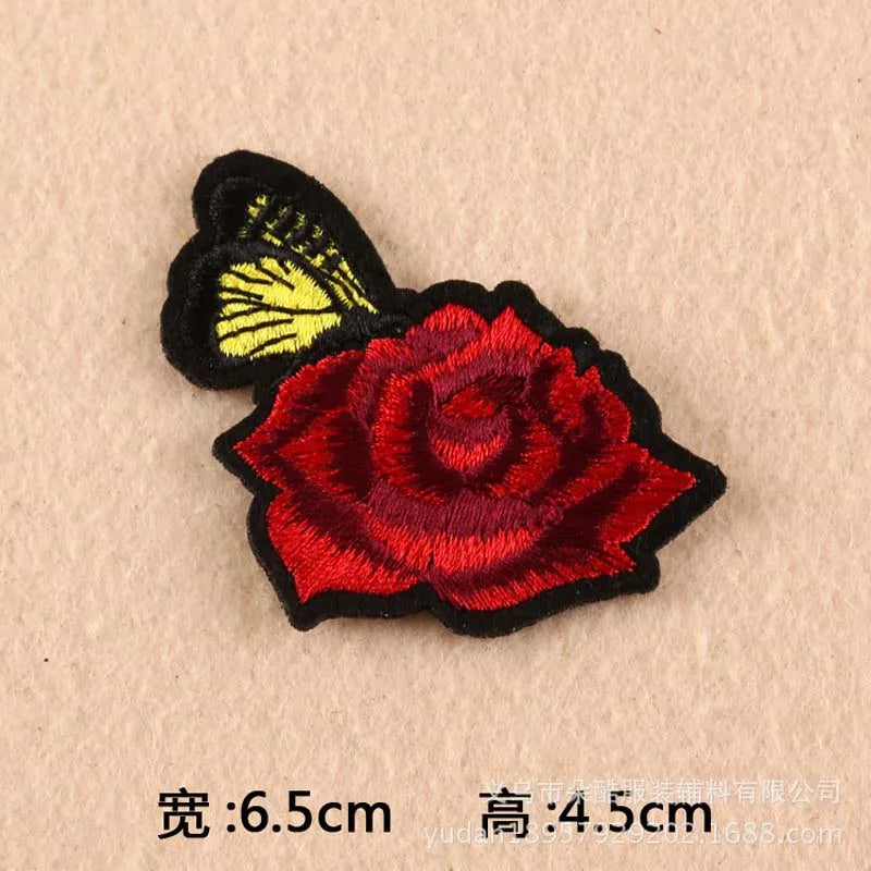 Black Flower Red Rose Embroidered Patch Iron On Patch Clothes Patch For Dress Hat Purse Clothing Woman