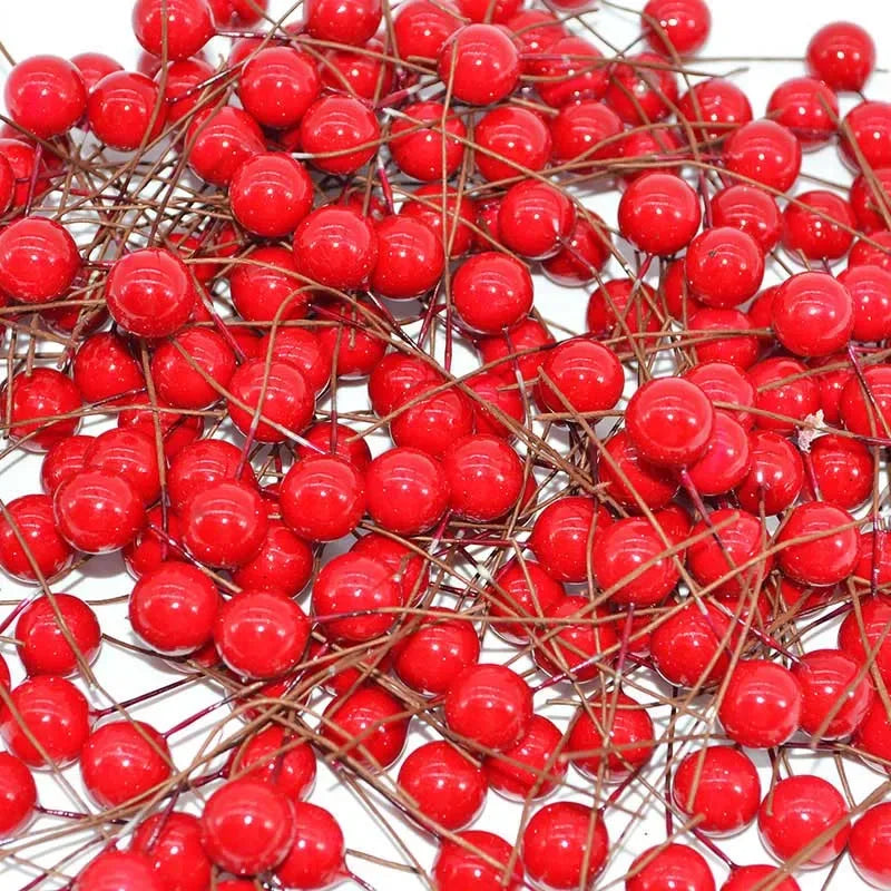 50Pcs/lot Mini Artificial Flower Fruit Stamens Cherry Christmas Plastic Pearl Berries for Wedding DIY Gift Box Decorated Wreaths