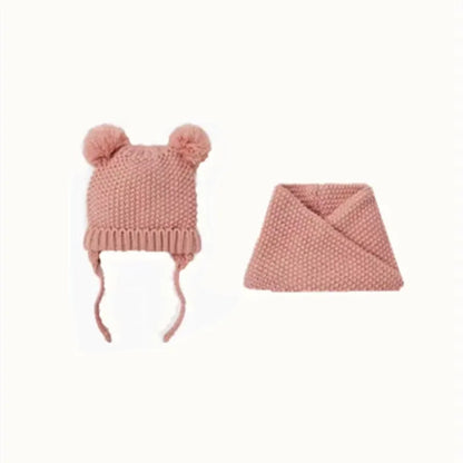 2024 baby girl and baby boy  child children's spring autumn winter Solid knitted hat and knitted infinity scarf