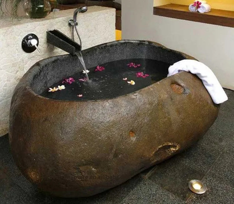 Outdoor Decoration Natural River Brown Stone Bathtub for Sale