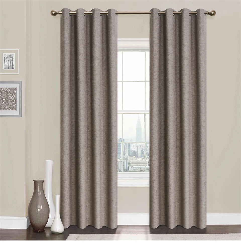 Plaid 100% Blackout Curtain For Living Room Darpe Faux Linen Curtains for Bedroom Rideaux Window Customized Cortina