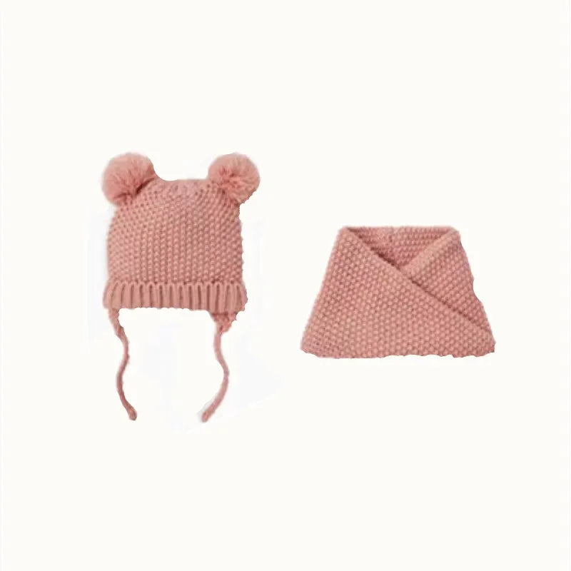 2024 baby girl and baby boy  child children's spring autumn winter Solid knitted hat and knitted infinity scarf