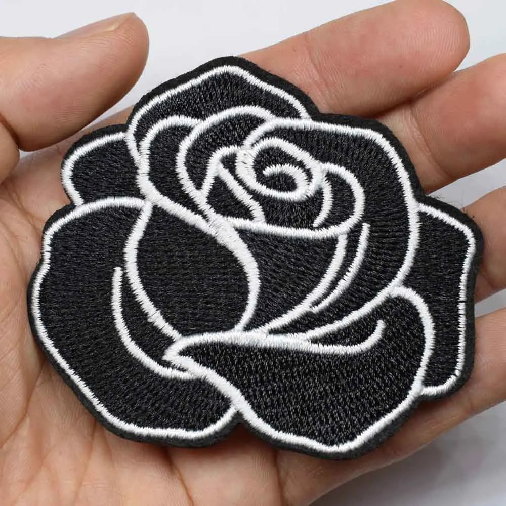 Black Flower Red Rose Embroidered Patch Iron On Patch Clothes Patch For Dress Hat Purse Clothing Woman