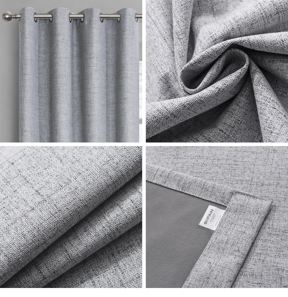 Plaid 100% Blackout Curtain For Living Room Darpe Faux Linen Curtains for Bedroom Rideaux Window Customized Cortina