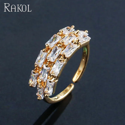 RAKOL RP250 cool style crystal cubic zirconia CZ Square wedding diamond ring for women