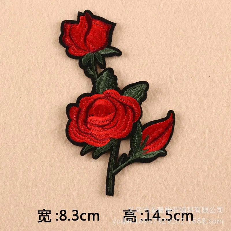 Black Flower Red Rose Embroidered Patch Iron On Patch Clothes Patch For Dress Hat Purse Clothing Woman