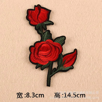 Black Flower Red Rose Embroidered Patch Iron On Patch Clothes Patch For Dress Hat Purse Clothing Woman