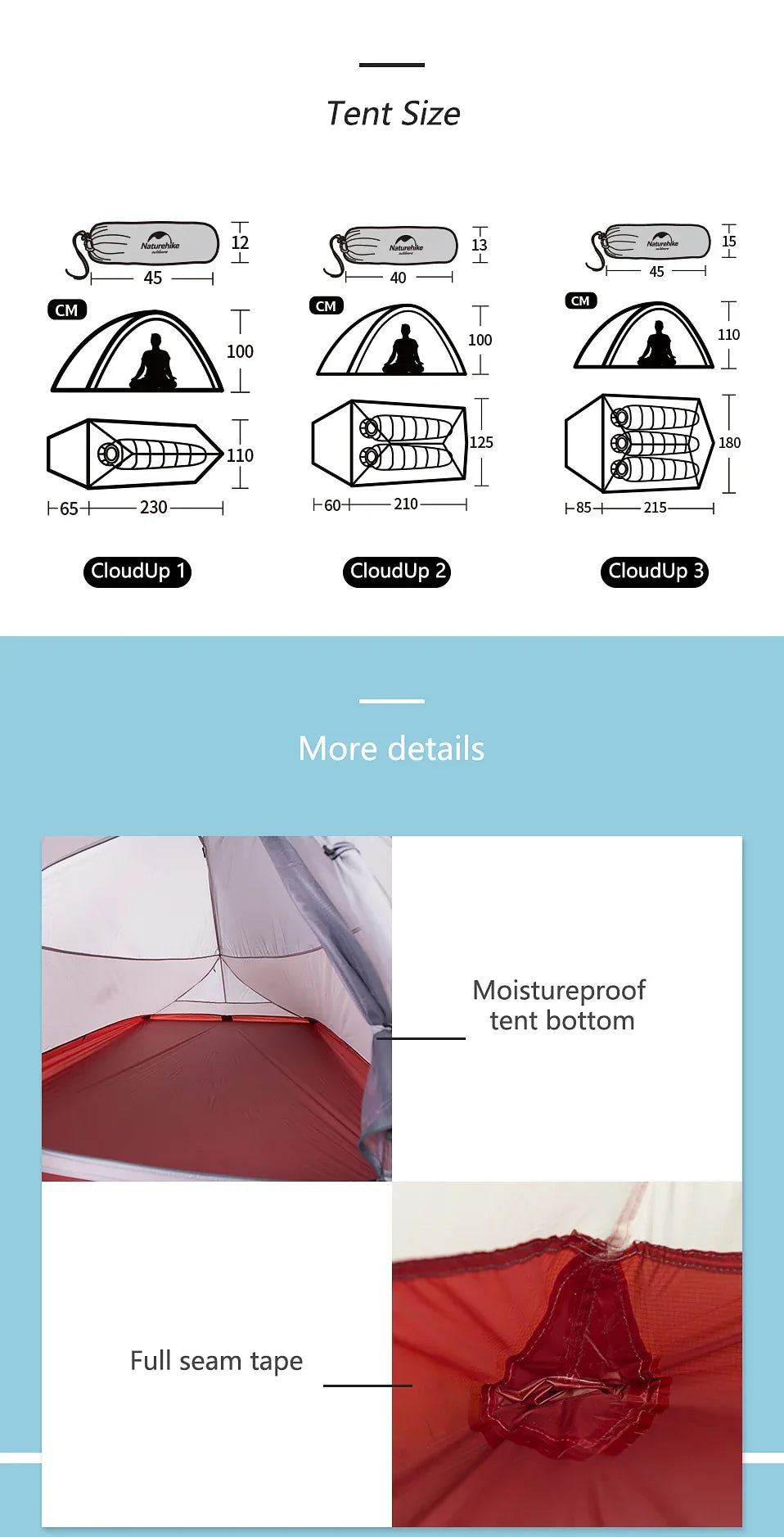 Naturehike Upgraded Cloud Up 2 Person Tent Outdoor Camping Tent Ultralight Waterproof Tent Free Standing Hiking Backpacking Tent