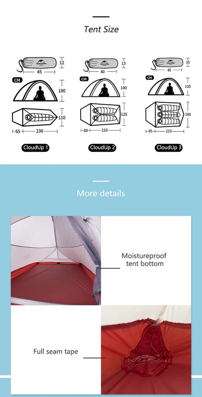 Naturehike Upgraded Cloud Up 2 Person Tent Outdoor Camping Tent Ultralight Waterproof Tent Free Standing Hiking Backpacking Tent