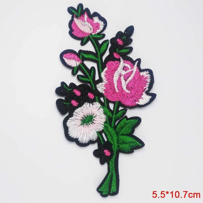 Black Flower Red Rose Embroidered Patch Iron On Patch Clothes Patch For Dress Hat Purse Clothing Woman