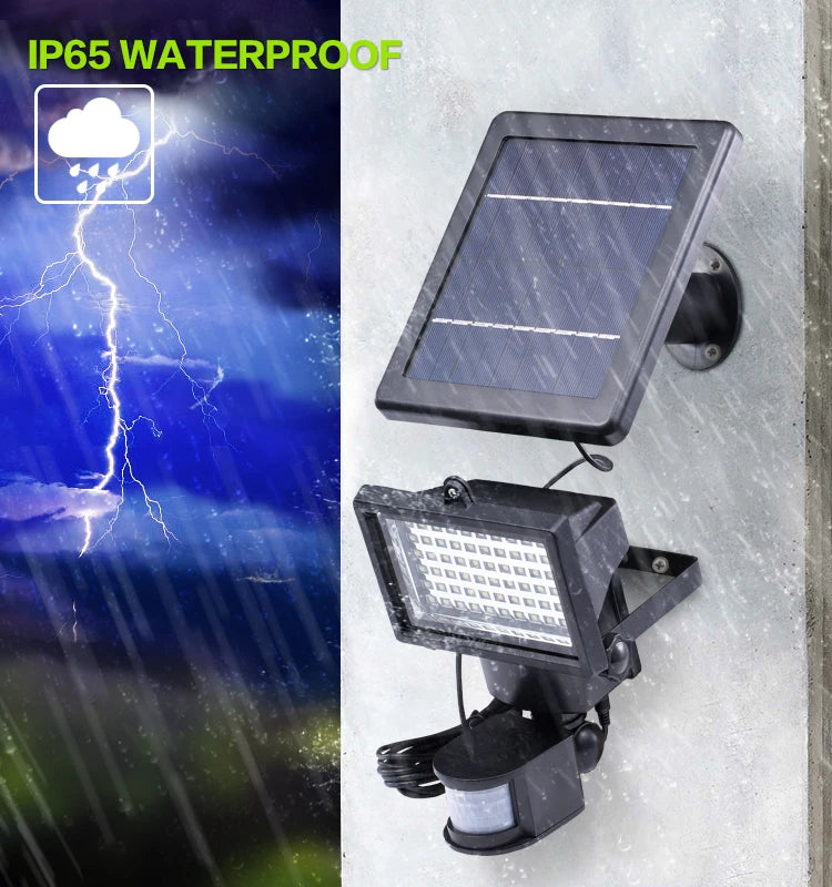 IP65 60 LED Solar Powered Garden Lamp Motion Sensor Security Flood Light 80 Luces Solares Battery Plastic Body Landscape Solares